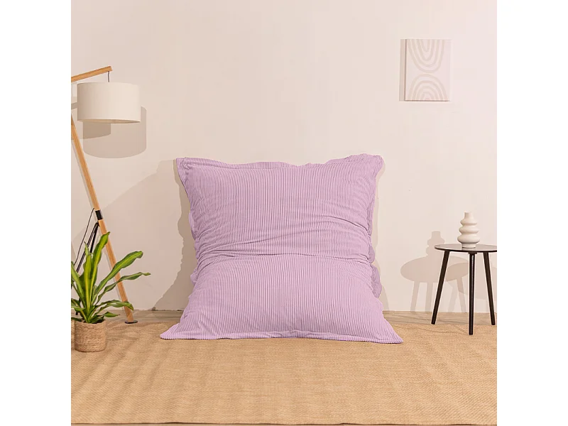Pouf velours côtelé déhoussable 180 x 140 cm violet parme