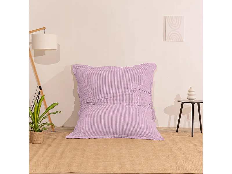 Pouf velours côtelé déhoussable 180 x 140 cm violet parme