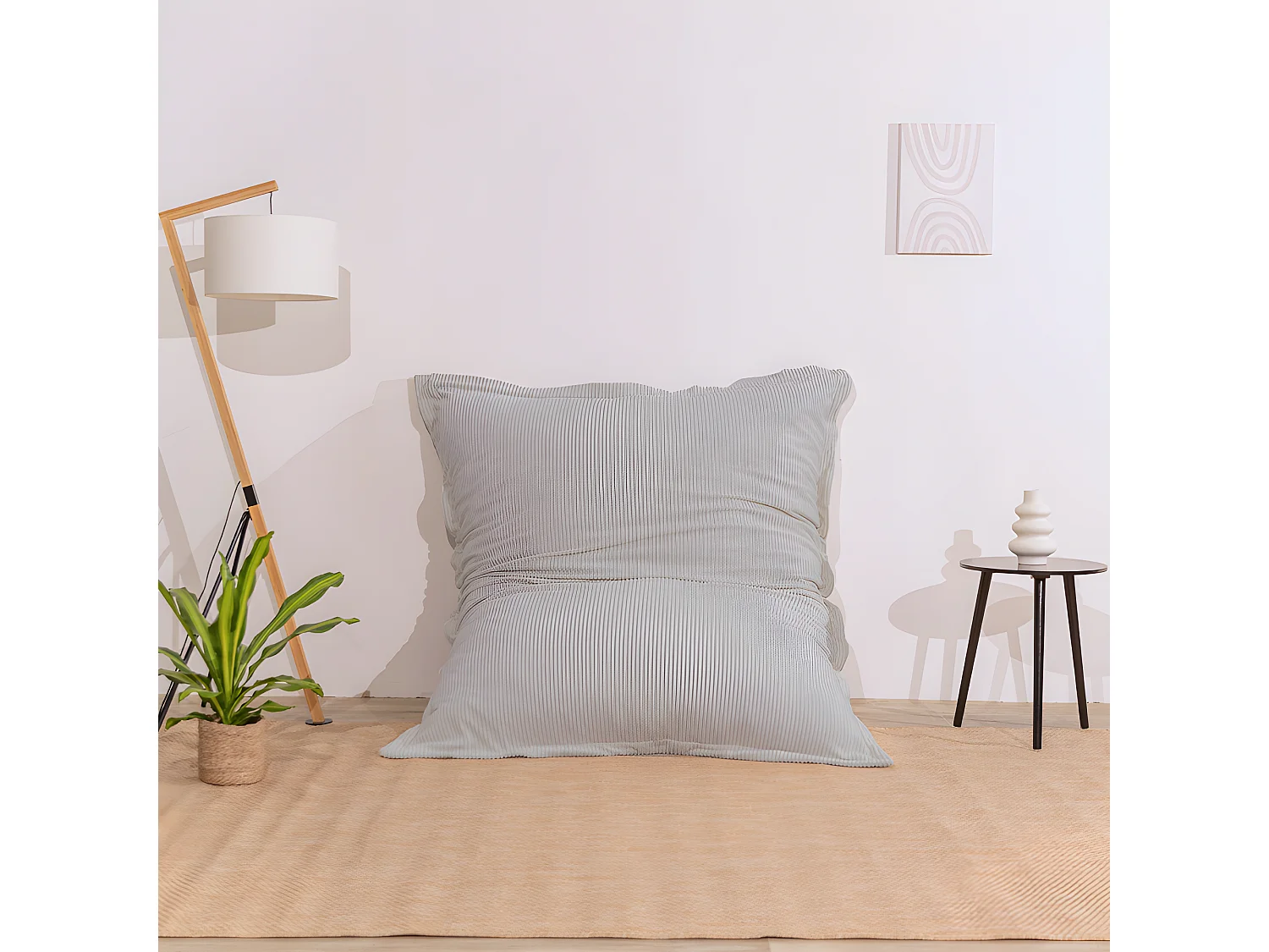 Pouf velours côtelé déhoussable gris clair 180 x 140 cm