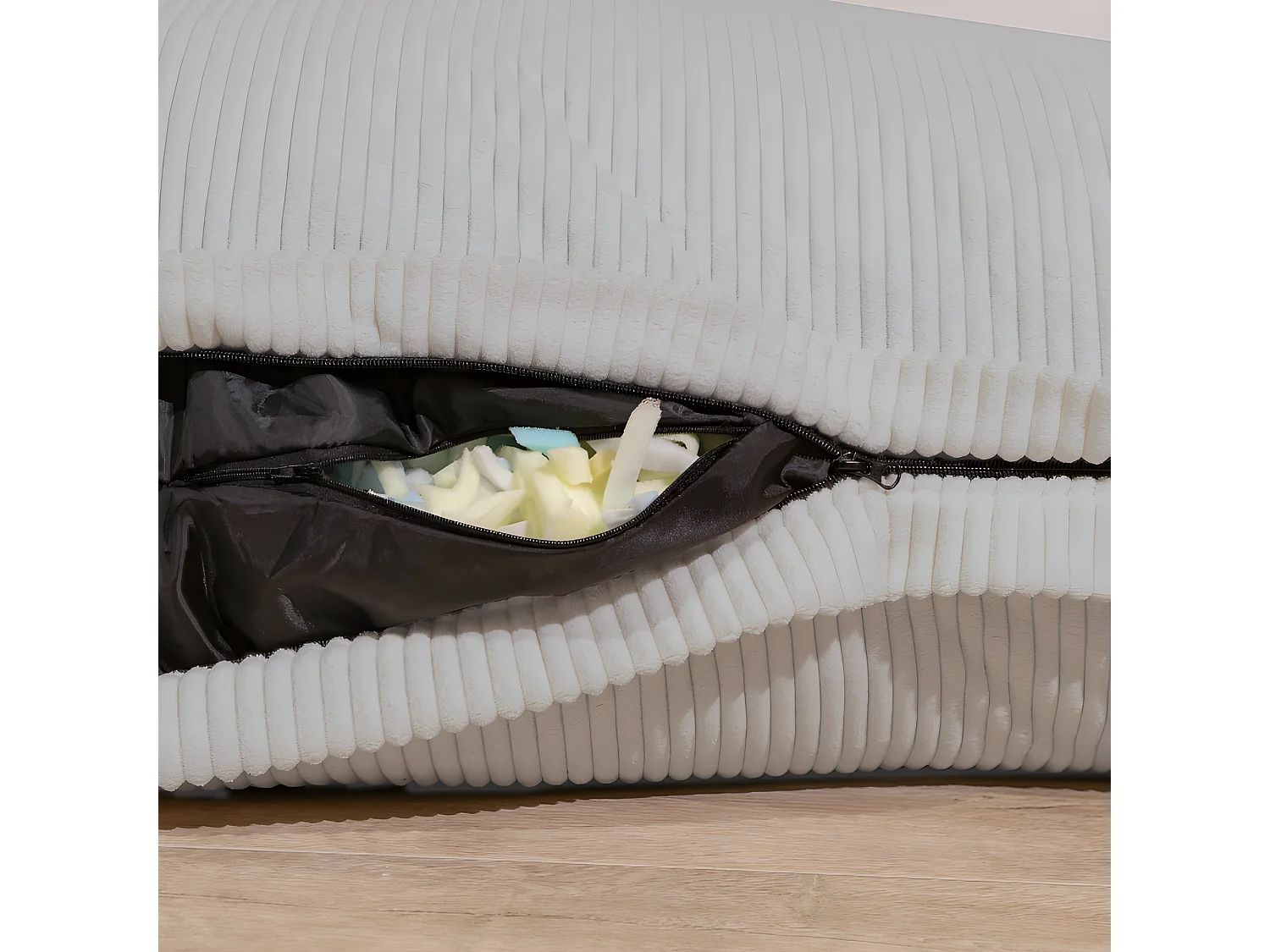 Pouf velours côtelé déhoussable gris clair 180 x 140 cm