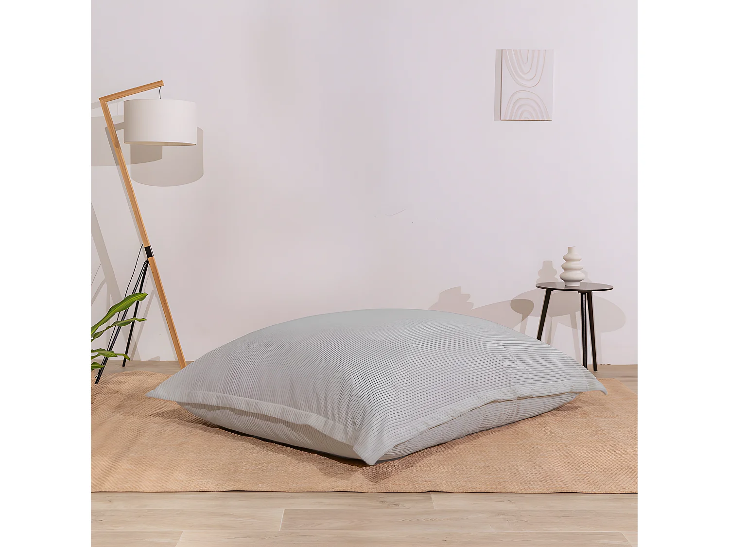 Pouf velours côtelé déhoussable gris clair 180 x 140 cm