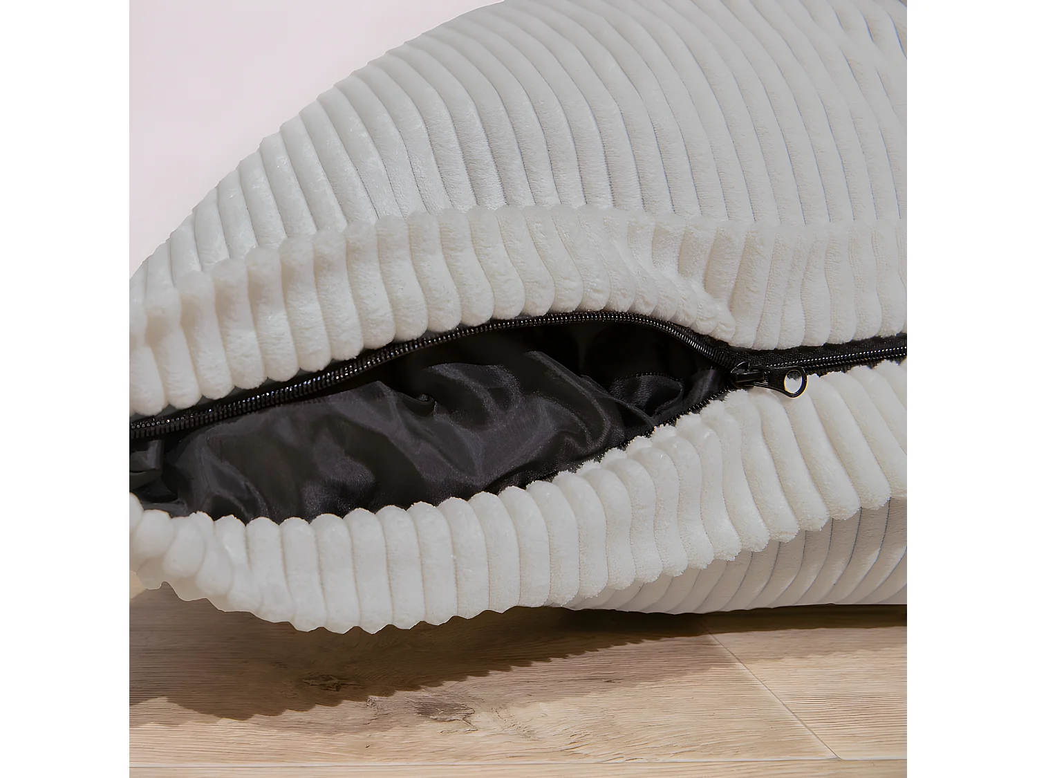 Pouf velours côtelé déhoussable gris clair 180 x 140 cm