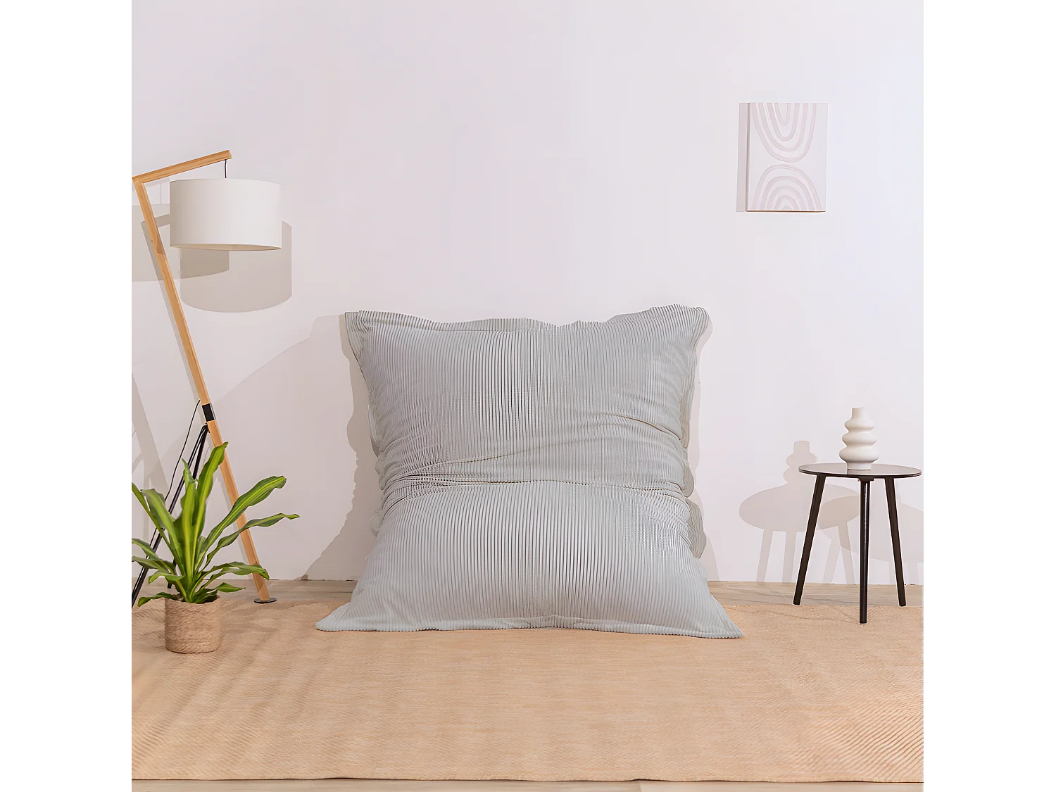 Pouf velours côtelé déhoussable gris clair 180 x 140 cm