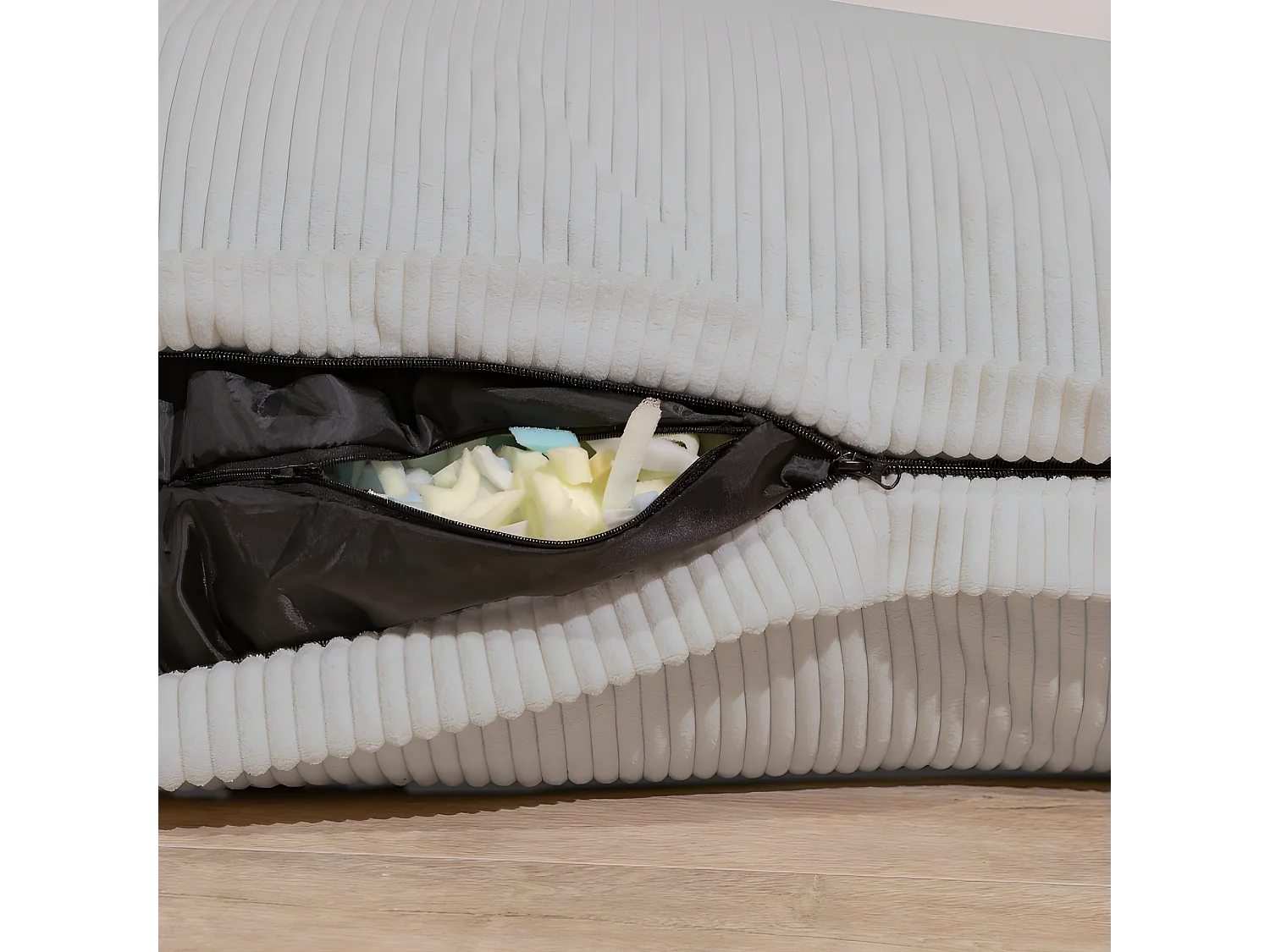 Pouf velours côtelé déhoussable gris clair 180 x 140 cm