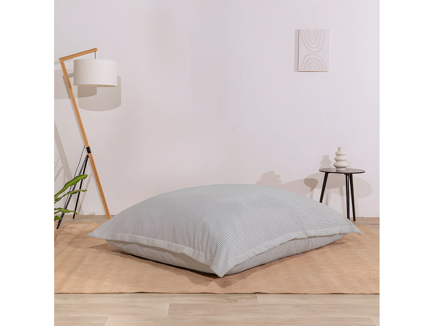 Pouf velours côtelé déhoussable gris clair 180 x 140 cm