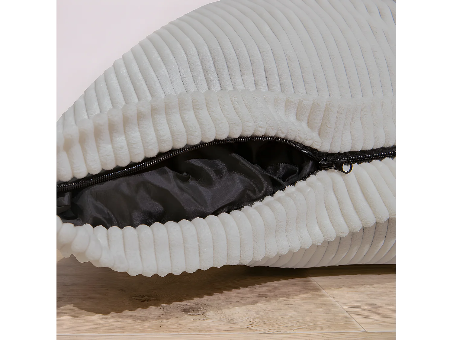 Pouf velours côtelé déhoussable gris clair 180 x 140 cm