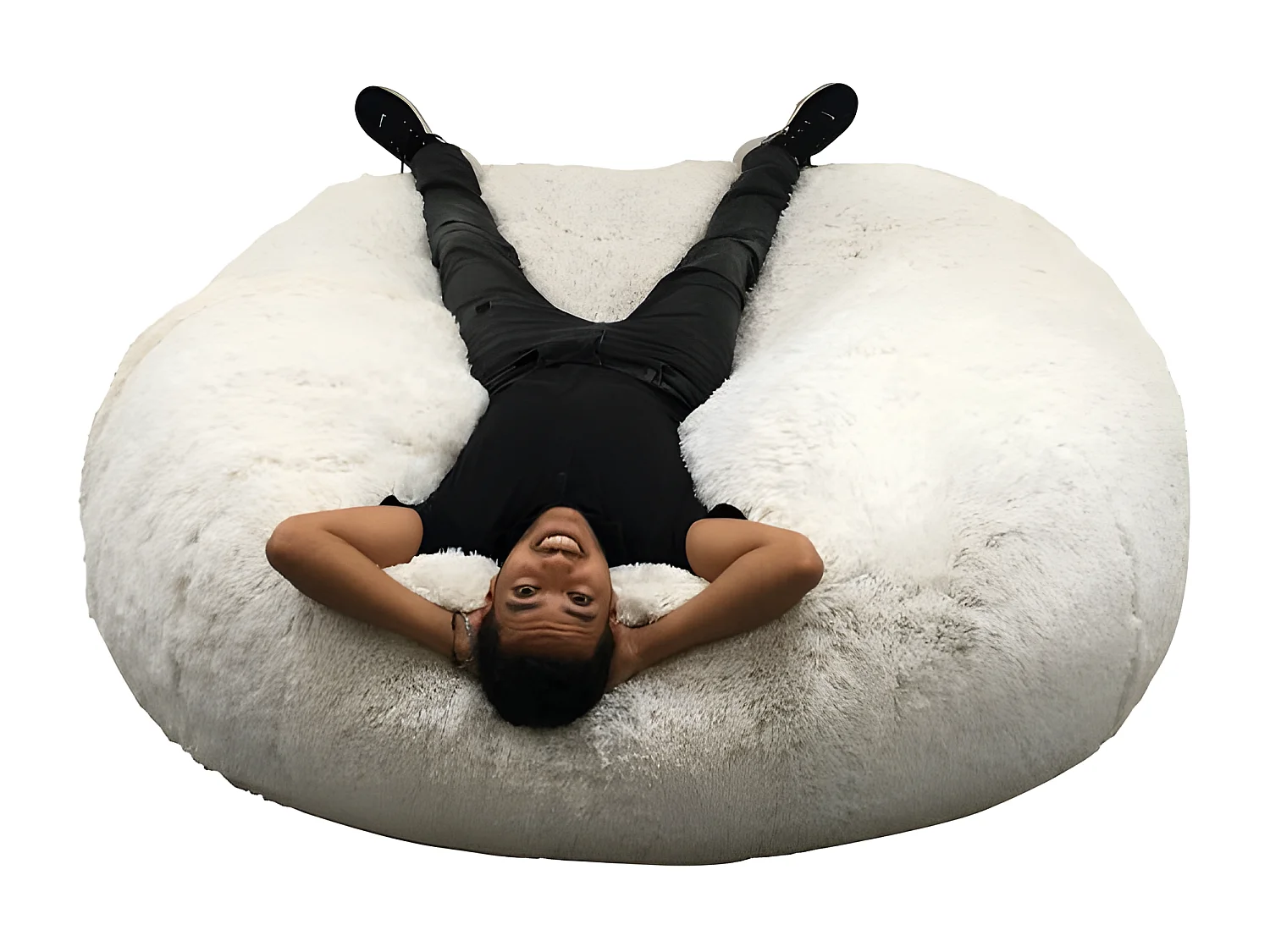 Pouf géant déhoussable fausse fourrure blanc 160 cm