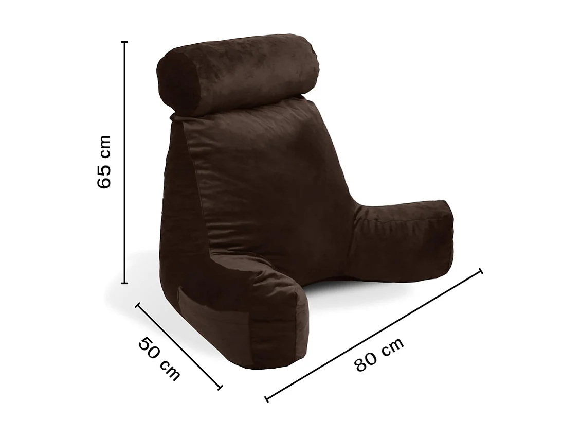 Coussin de lecture velours chocolat 65 x 80 cm