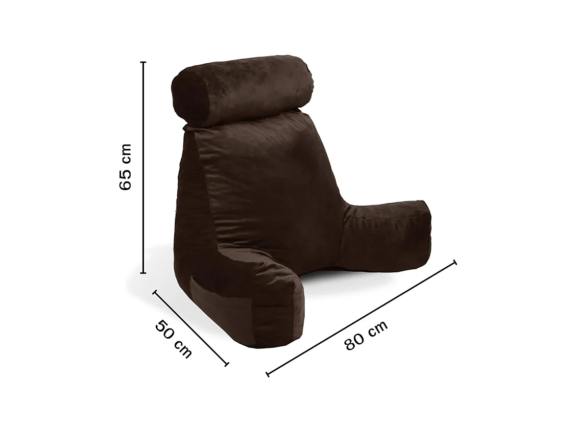 Coussin de lecture velours chocolat 65 x 80 cm