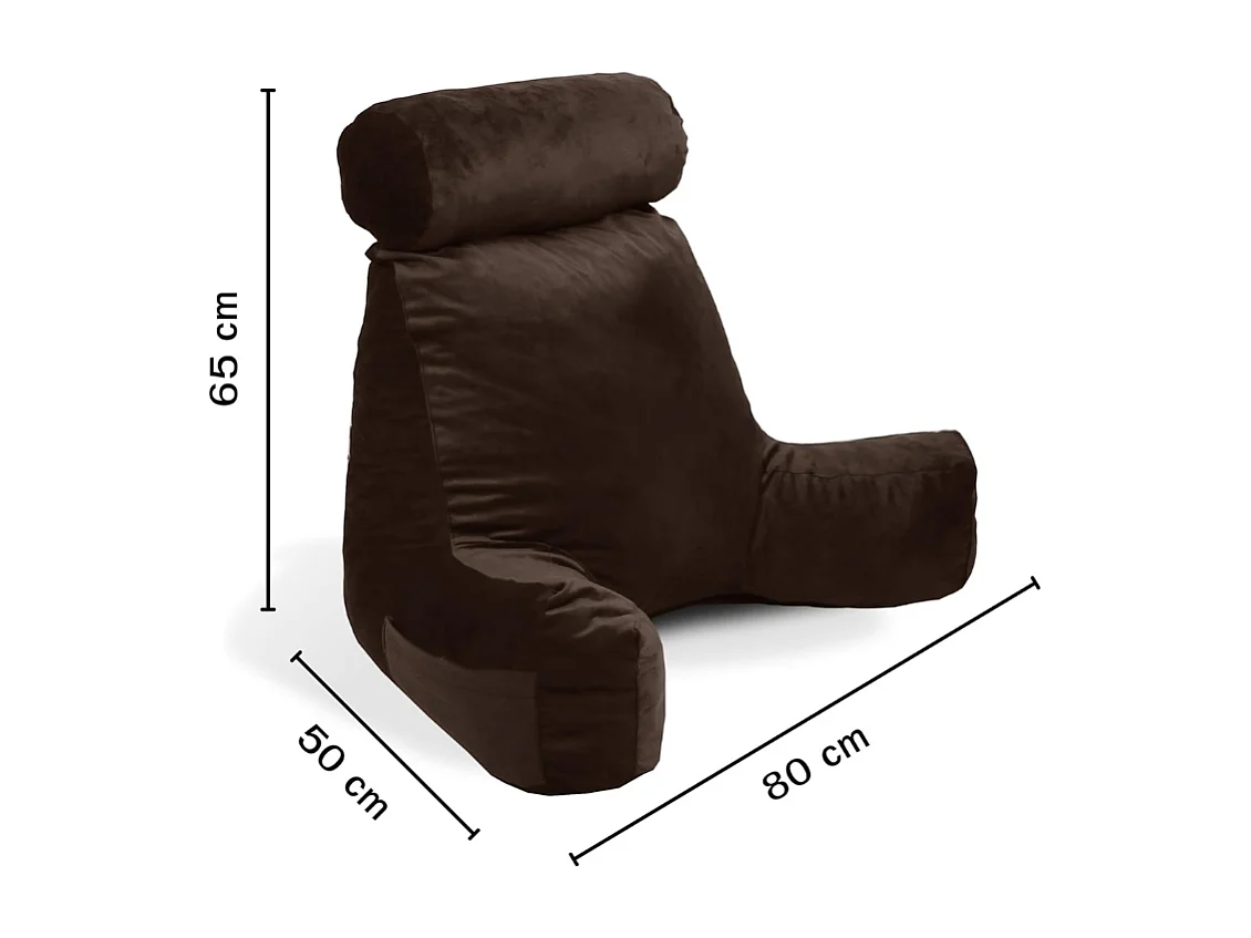 Coussin de lecture velours chocolat 65 x 80 cm