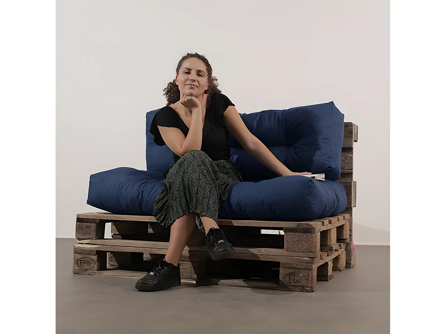 Almofadas para paletes conjunto poliéster azul 120 x 80 x 15 cm