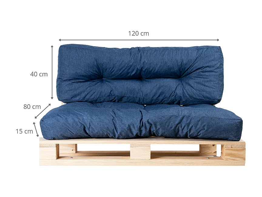 Almofadas para paletes conjunto poliéster azul 120 x 80 x 15 cm