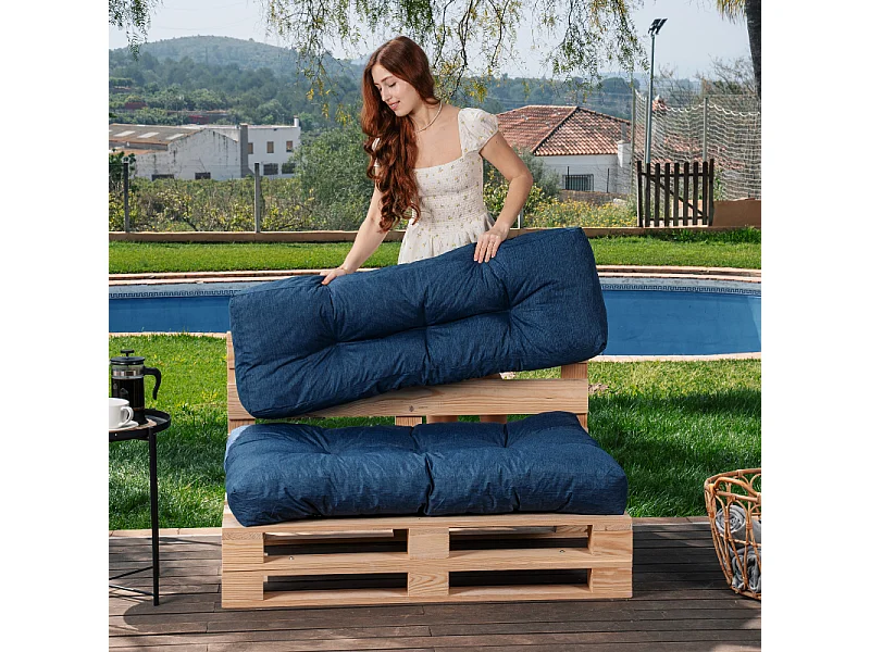 Almofadas para paletes conjunto poliéster azul 120 x 80 x 15 cm
