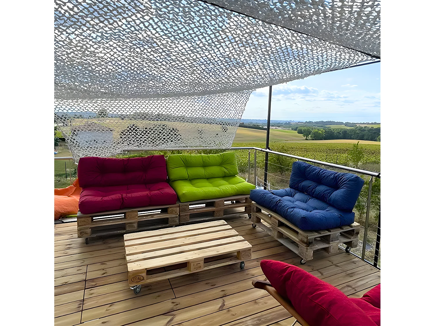 Coussins palette lot en polyester rouge 120x80x15 cm