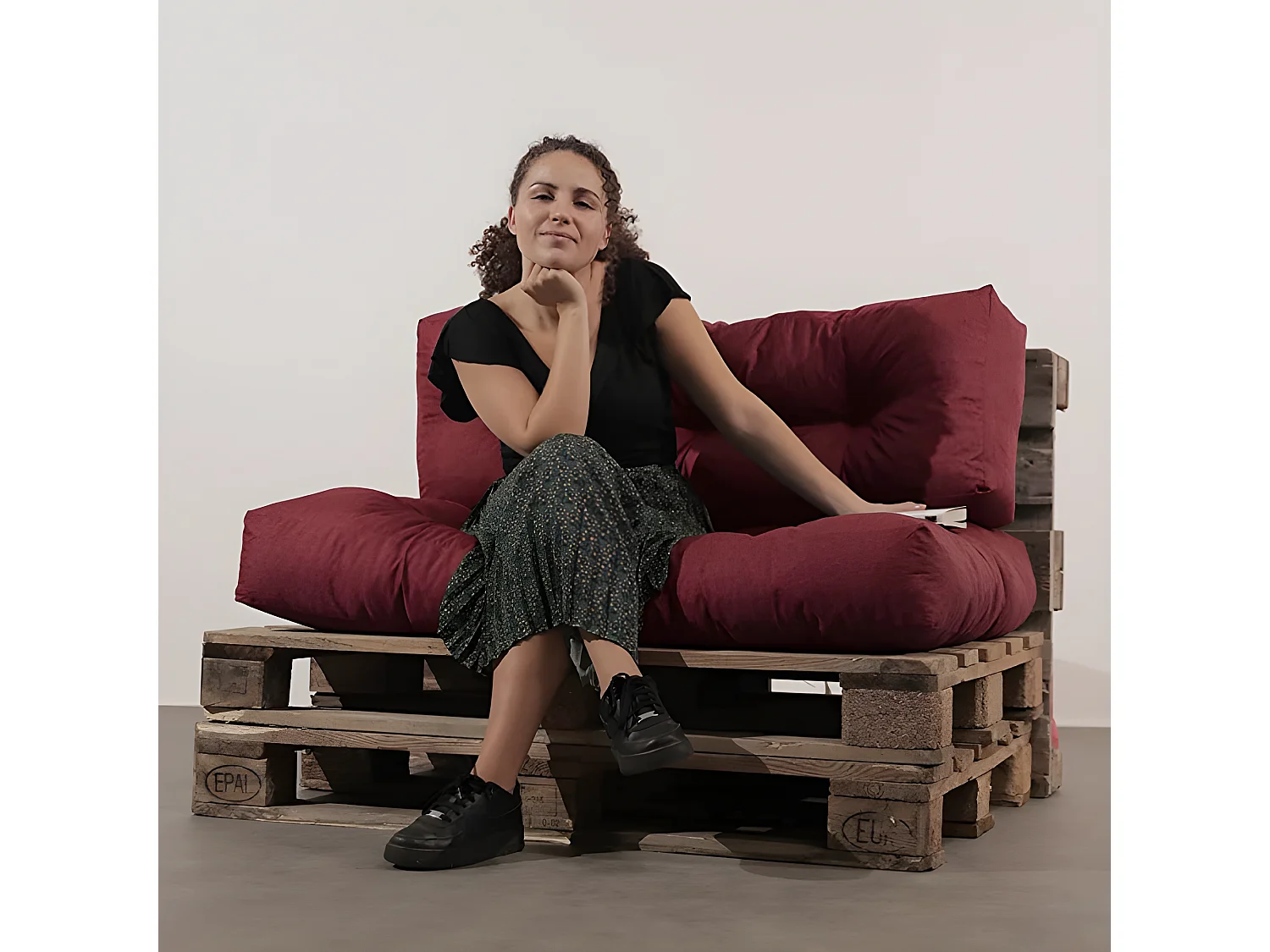 Coussins palette lot en polyester rouge 120x80x15 cm