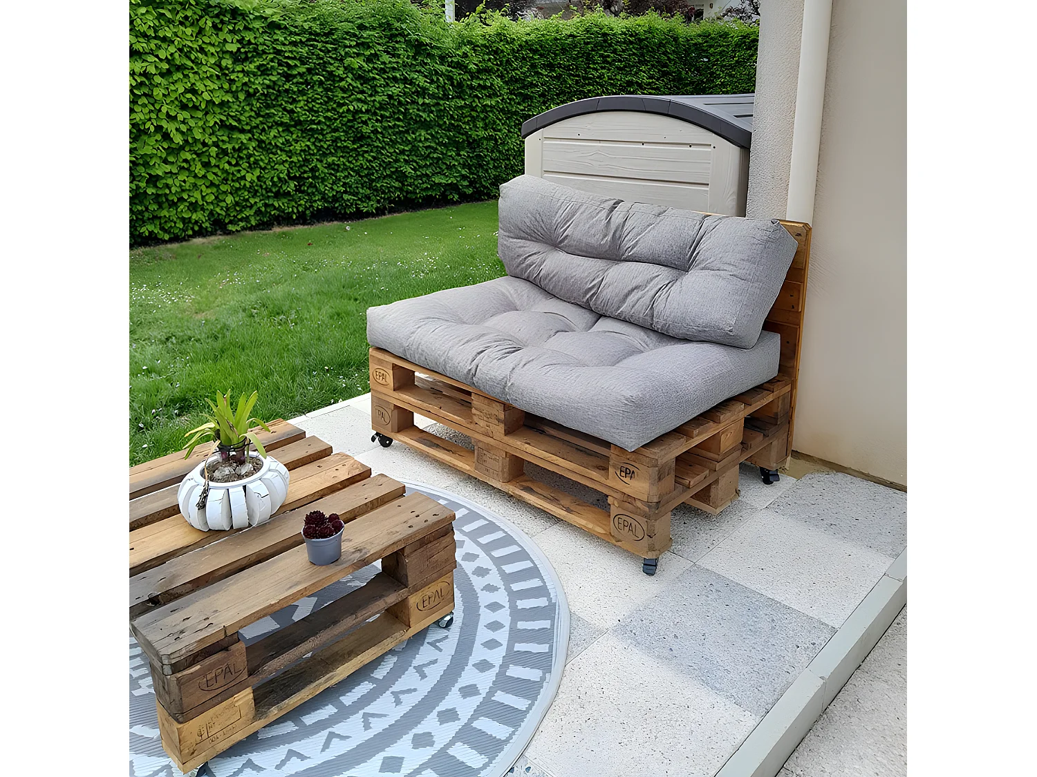 Coussins palette lot en polyester gris 120x80x15 cm