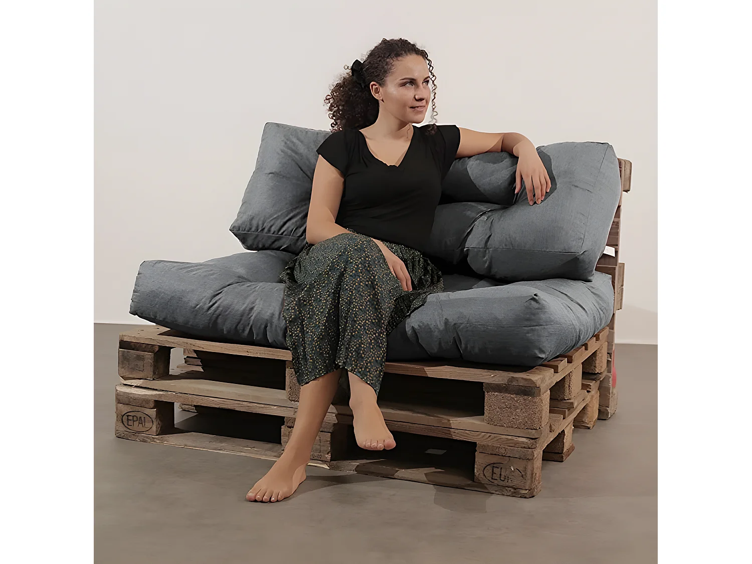 Cojines para palets de poliéster gris 120x80x15 cm