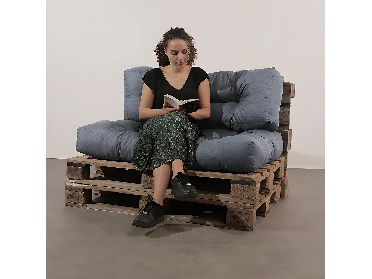 Cojines para palets de poliéster gris 120x80x15 cm