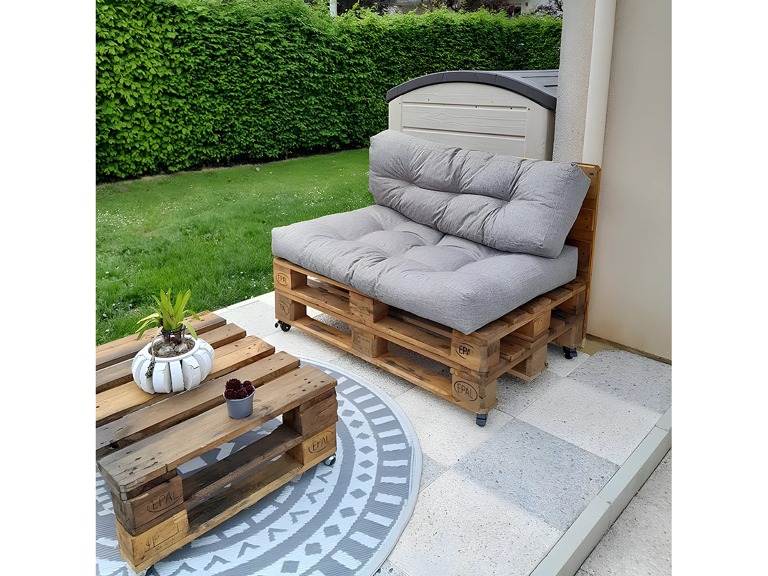 Coussins palette lot en polyester gris 120x80x15 cm