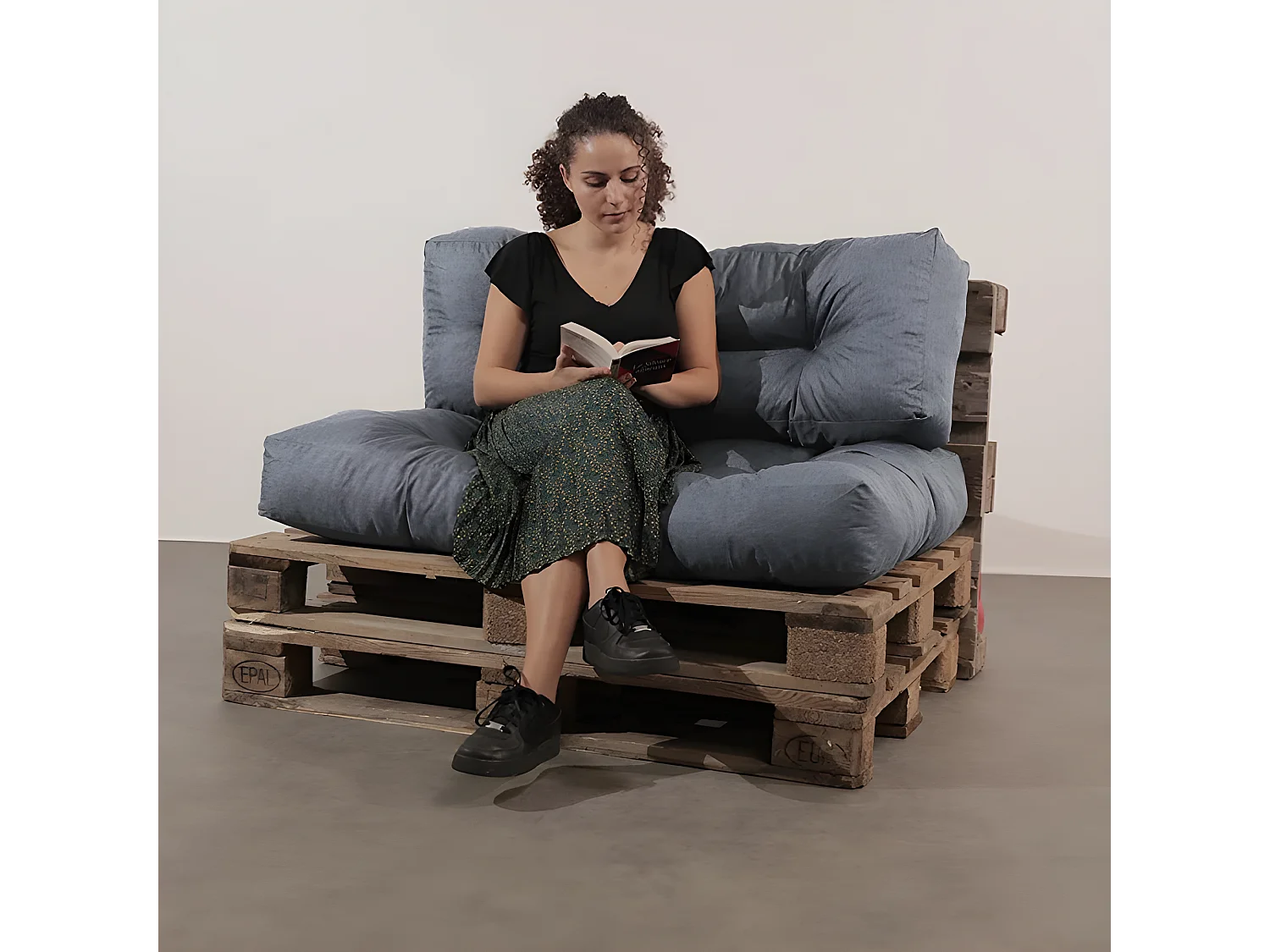 Coussins palette lot en polyester gris 120x80x15 cm