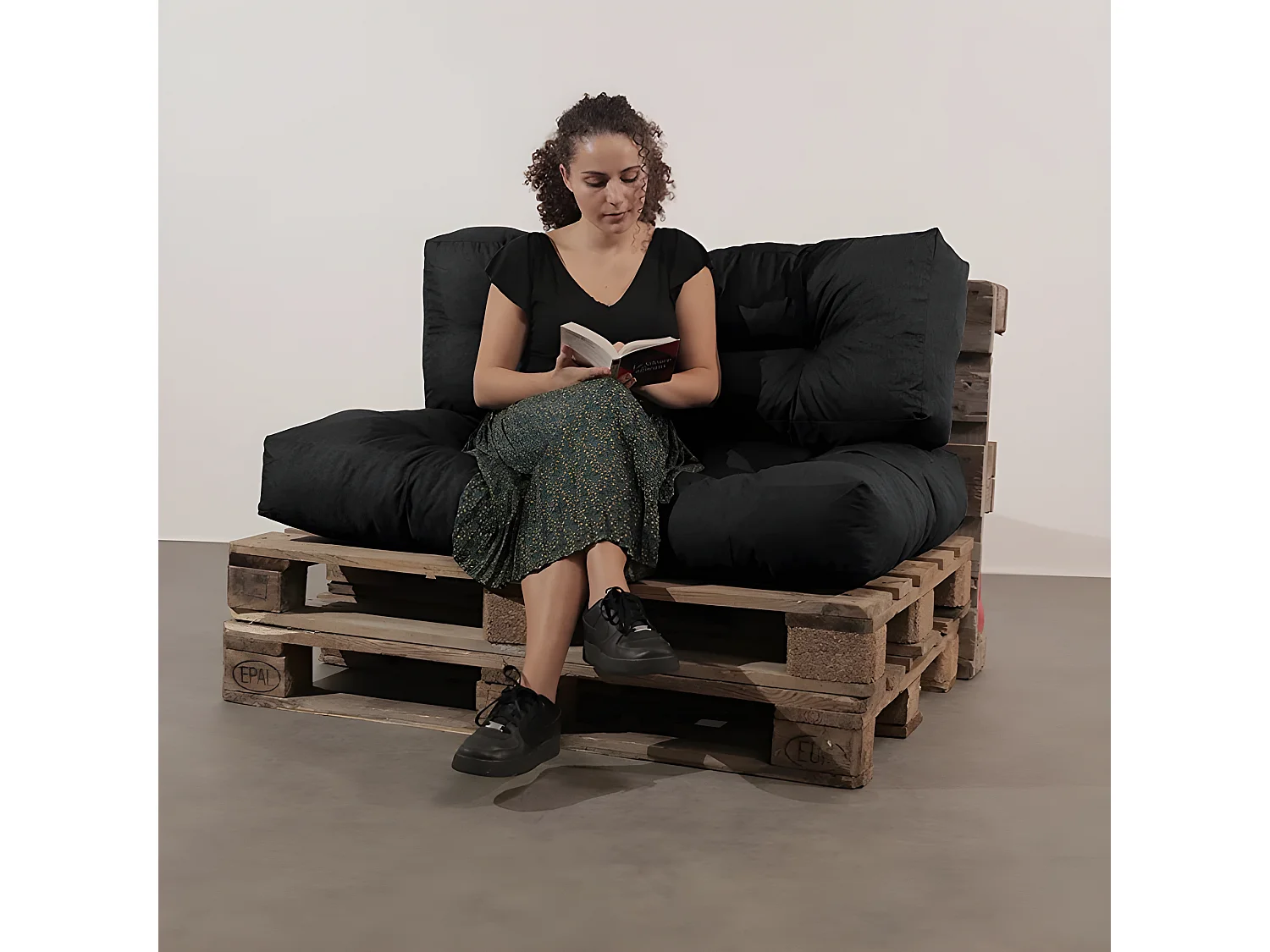 Cuscini per pallet in poliestere nero 120x80x15 cm