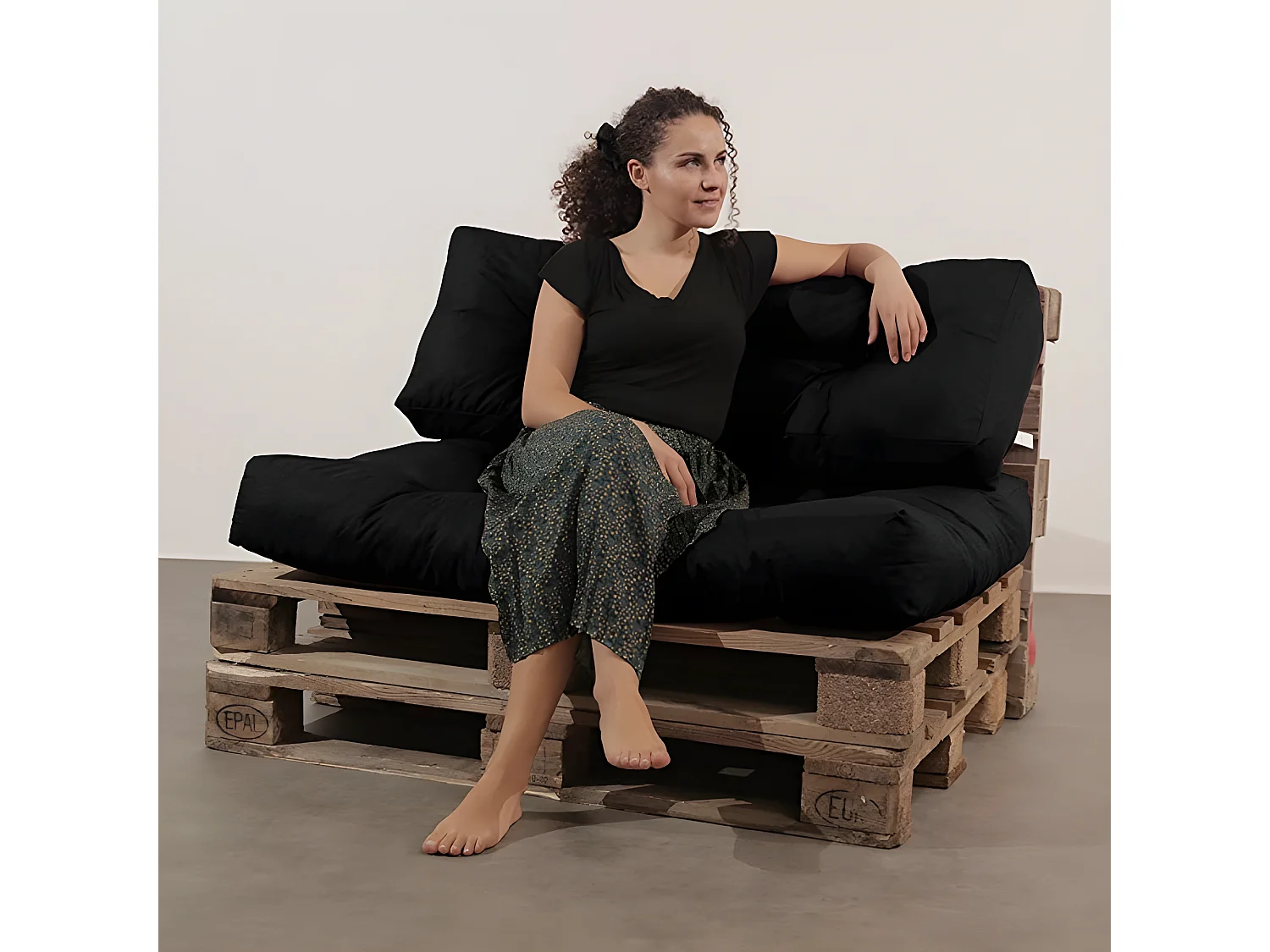 Cuscini per pallet in poliestere nero 120x80x15 cm