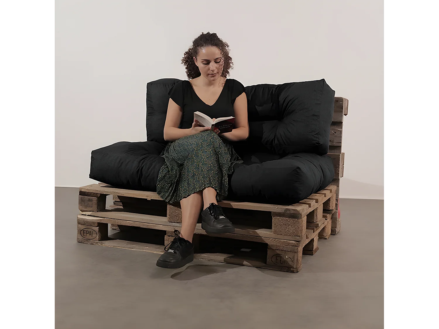 Cuscini per pallet in poliestere nero 120x80x15 cm