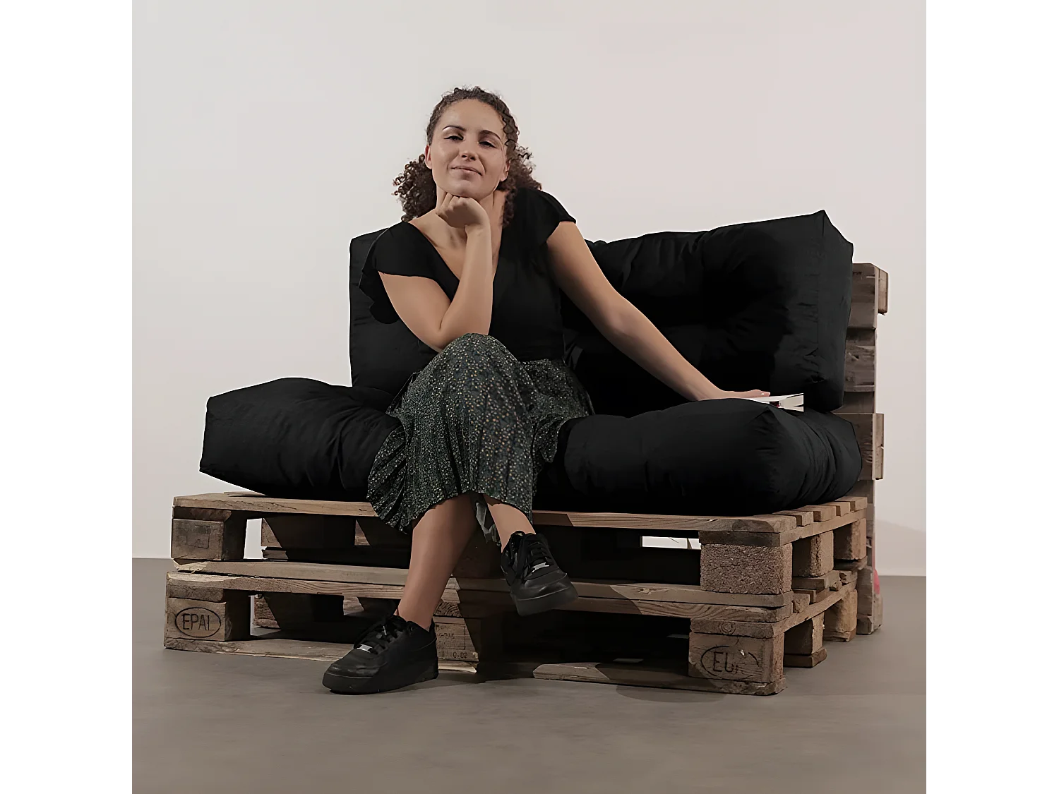 Cuscini per pallet in poliestere nero 120x80x15 cm