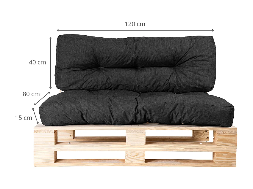 Zwarte palletkussens polyester 120x80x15 cm