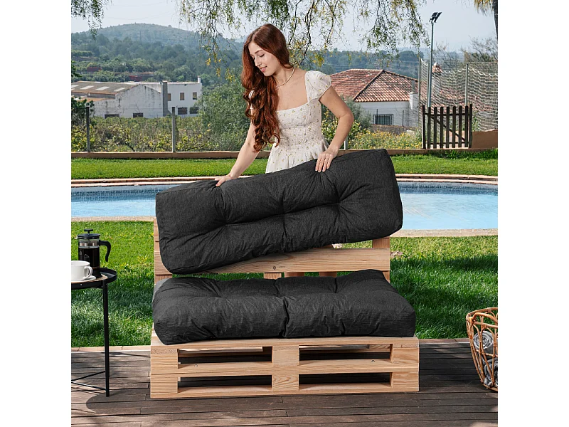 Zwarte palletkussens polyester 120x80x15 cm