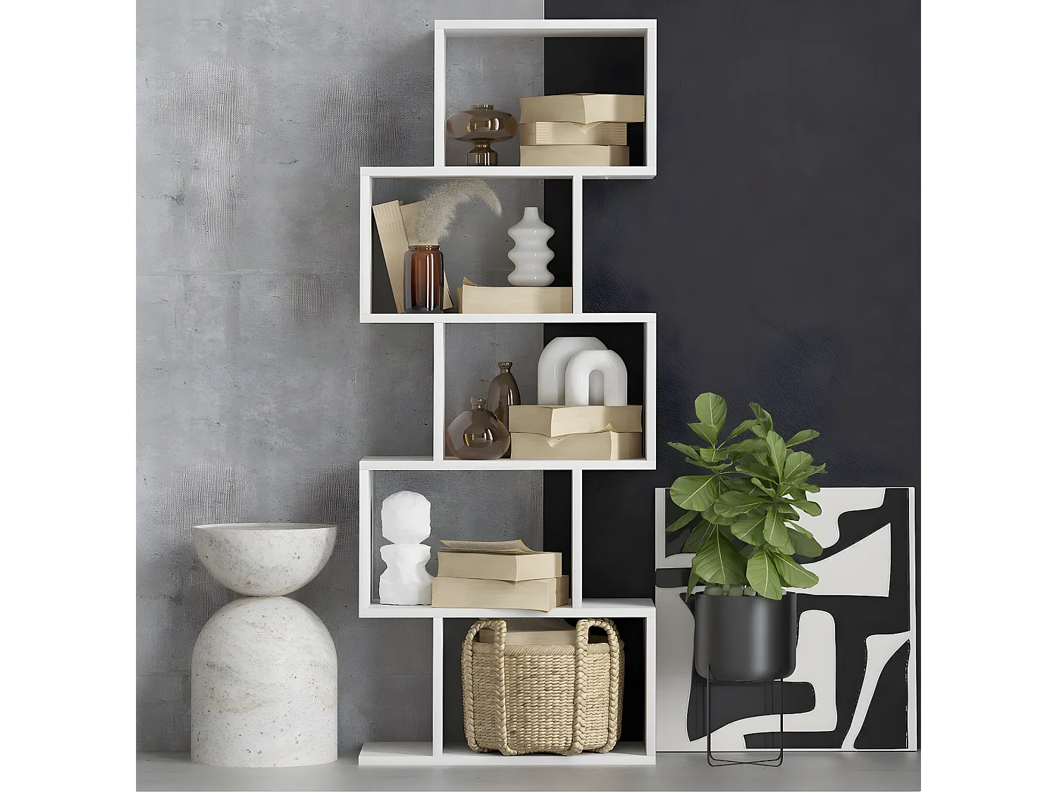 Étagère bibliothèque déstructurée bllanche Olika 60cm