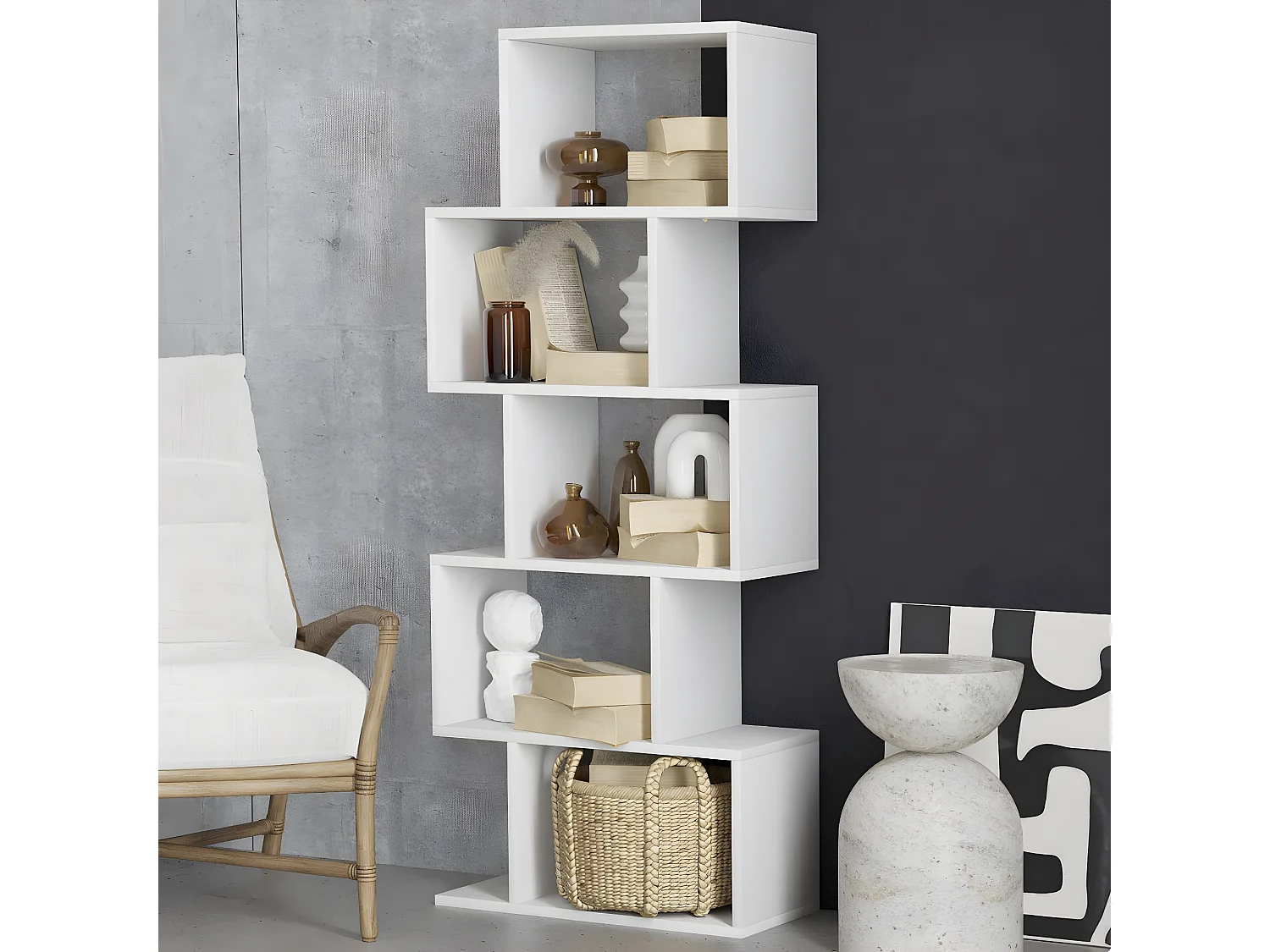 Étagère bibliothèque déstructurée bllanche Olika 60cm