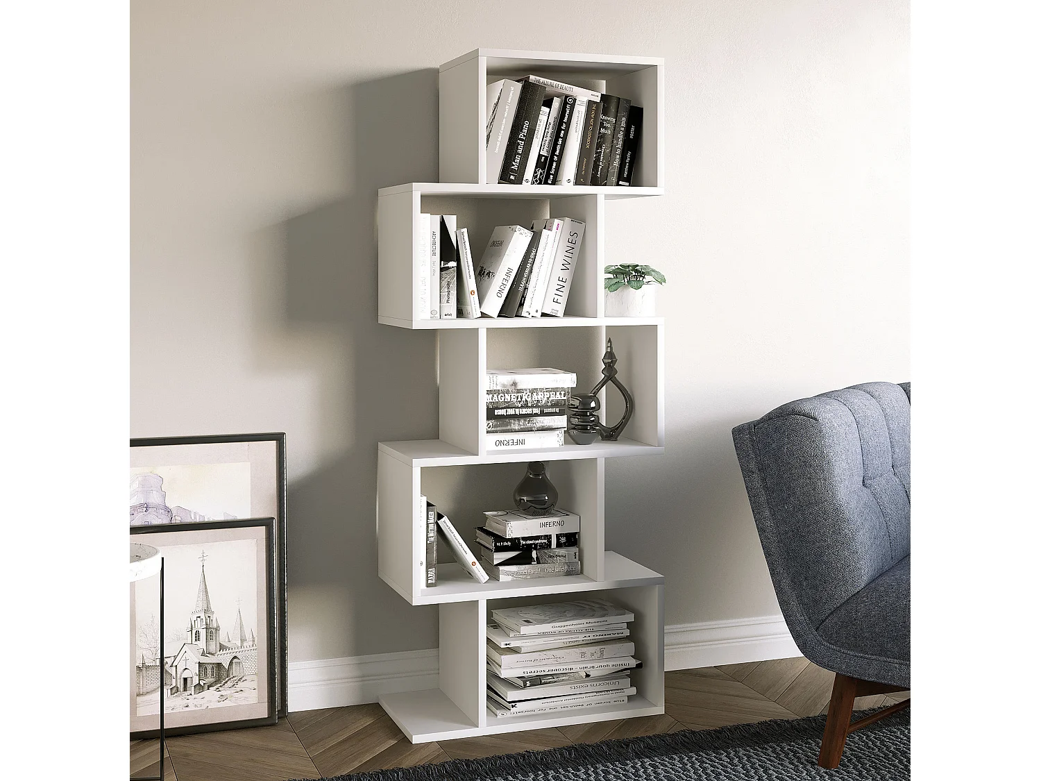 Étagère bibliothèque déstructurée bllanche Olika 60cm