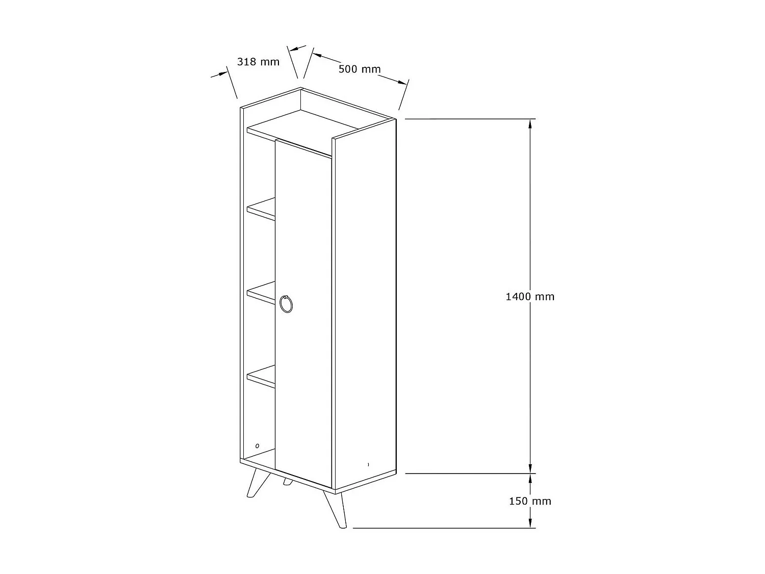 Badkamerkolom 1 deur 3 planken wit hout Vima 50 cm