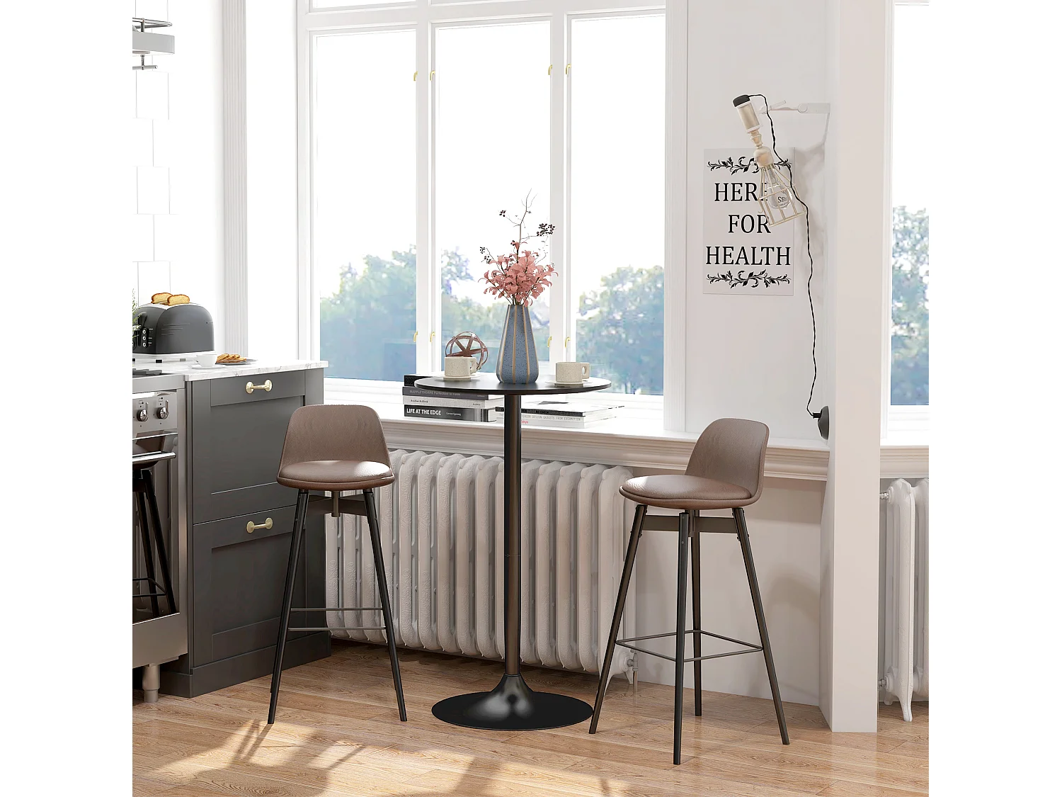 Table de bar ronde style contemporain dim. 60L x 60l x 102H cm noir