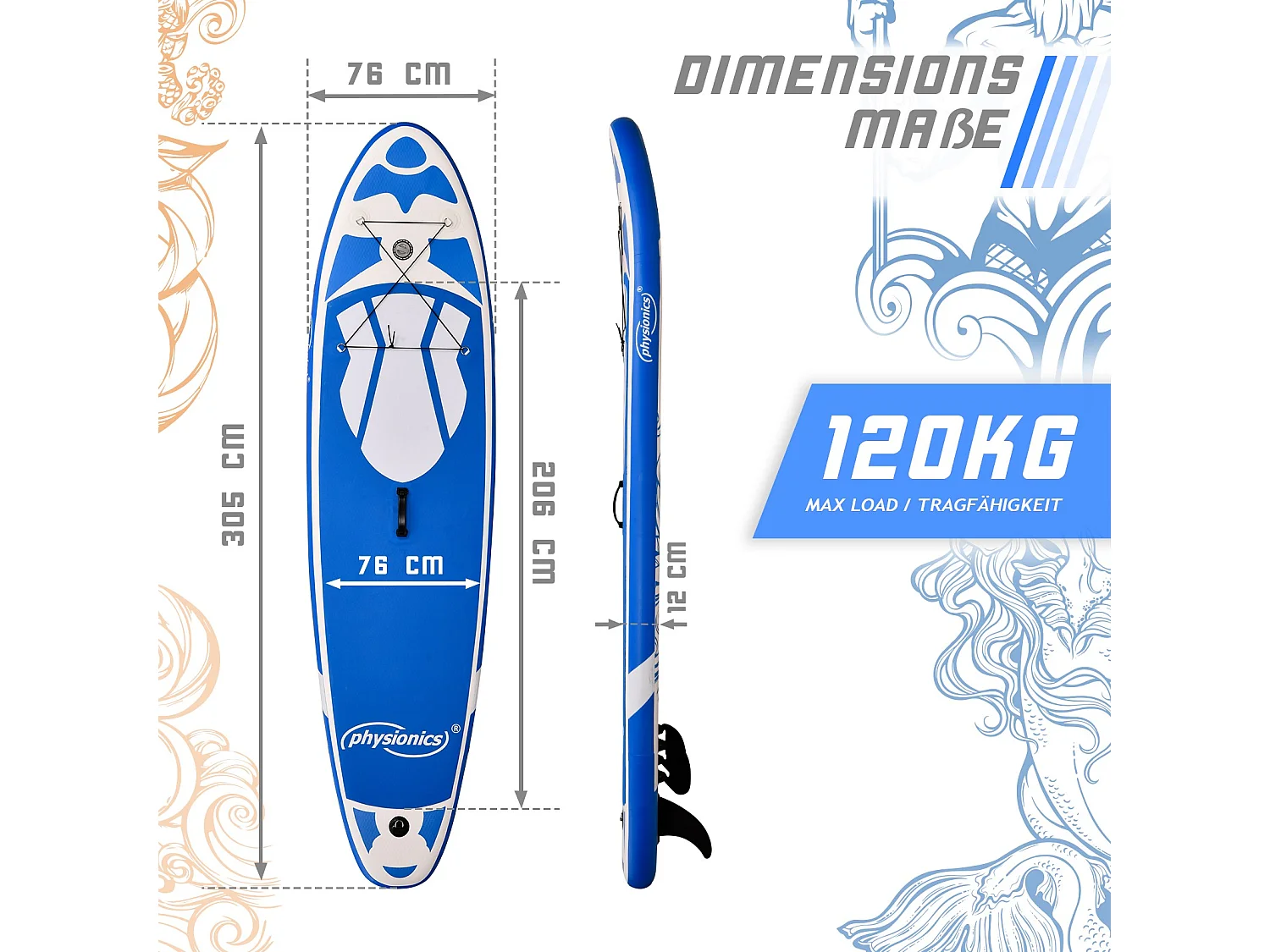 Planche SUP Poséidon 305 cm - bleu - y compris les accessoires