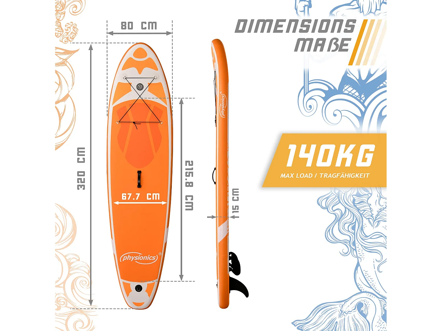 Sup board Kraken 320 cm - Oranje - Incl. accessoires