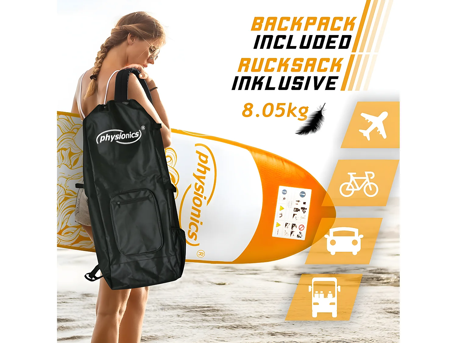 Sup board Kraken 320 cm - Oranje - Incl. accessoires