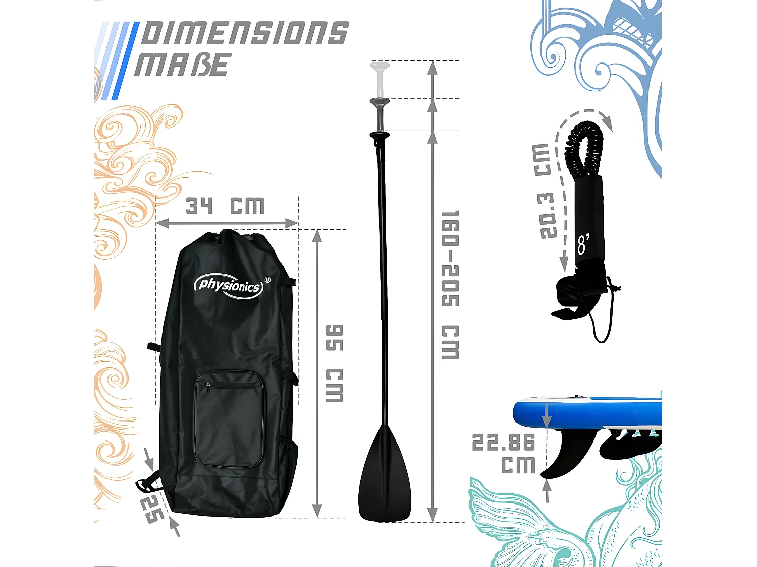 Sup board Poseidon 320 cm - blauw - Incl. accessoires