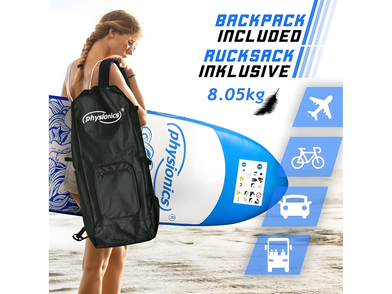 Sup board Poseidon 320 cm - blauw - Incl. accessoires