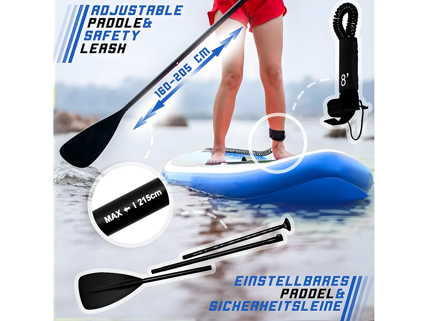 Sup board Poseidon 320 cm - blauw - Incl. accessoires