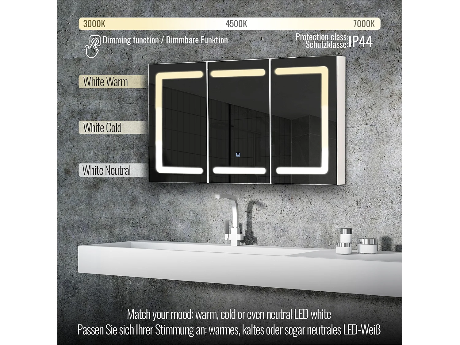 Armoire à miroir avec éclairage LED - 100x60x13 cm - armoire à pharmacie