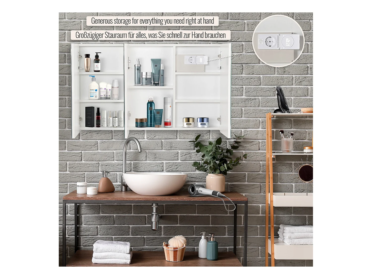 Armoire à miroir avec éclairage LED - 100x60x13 cm - armoire à pharmacie