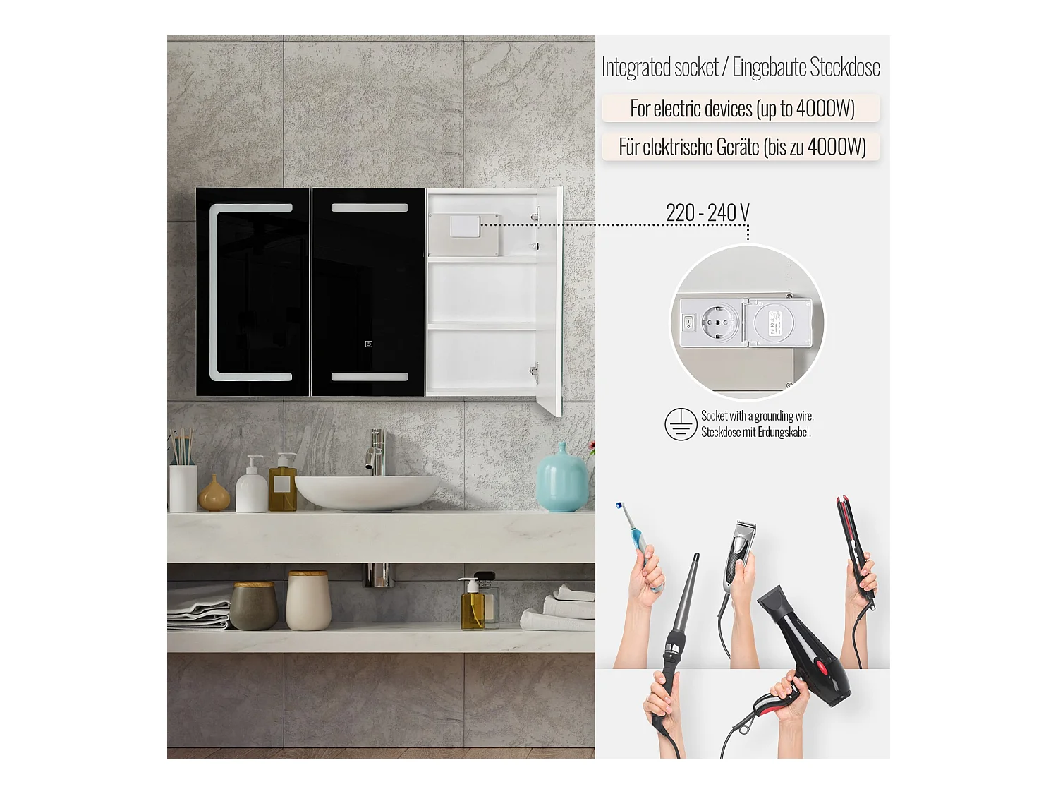 Armoire à miroir avec éclairage LED - 100x60x13 cm - armoire à pharmacie