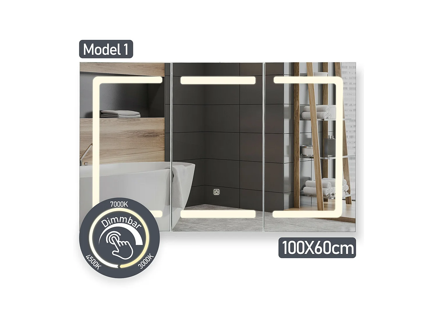 Armoire à miroir avec éclairage LED - 100x60x13 cm - armoire à pharmacie