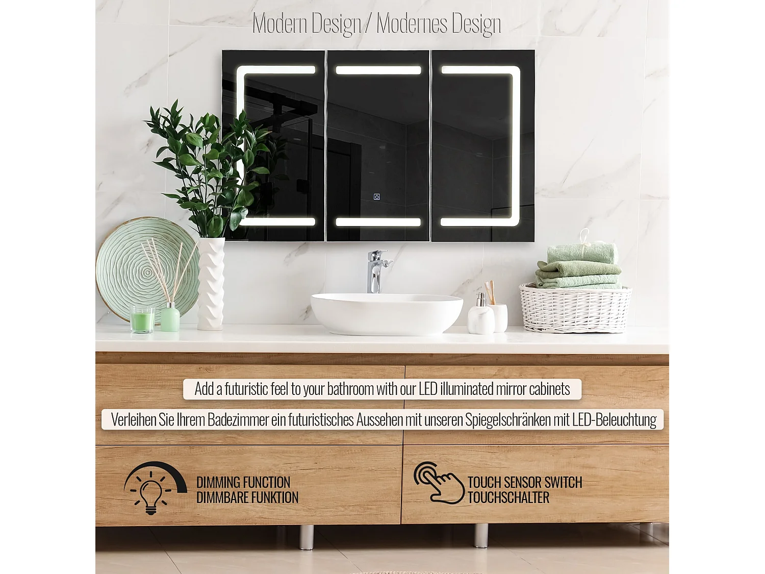 Spiegelkast met Led-verlichting - 100x60x13 cm - medicijnkast