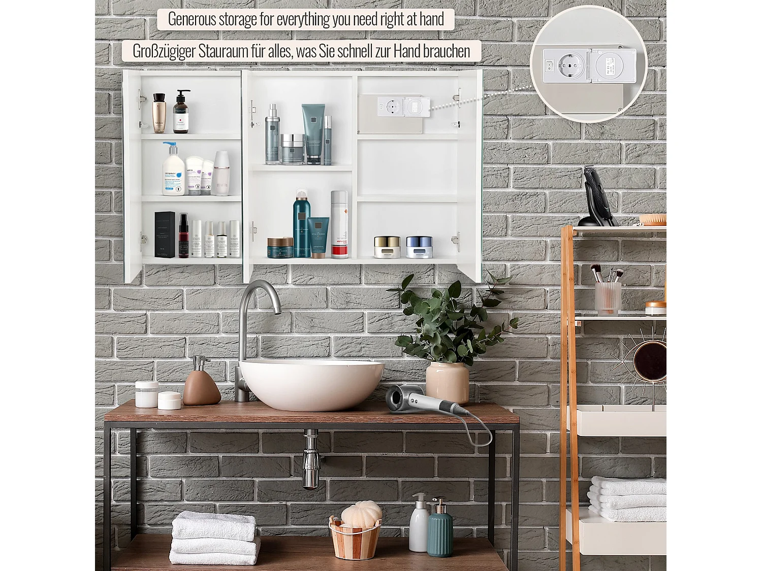 Spiegelkast met Led-verlichting - 100x60x13 cm - medicijnkast