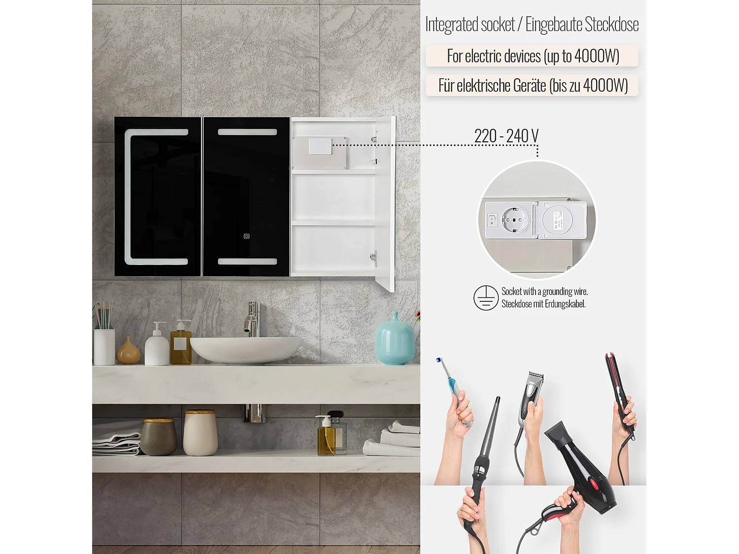 Spiegelkast met Led-verlichting - 100x60x13 cm - medicijnkast