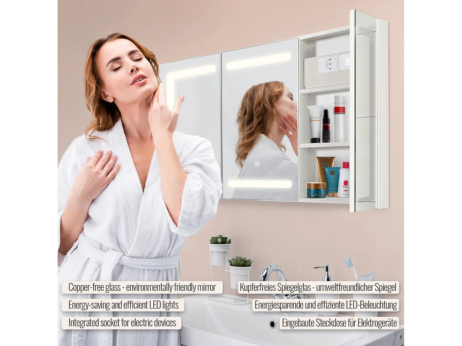 Spiegelkast met Led-verlichting - 100x60x13 cm - medicijnkast