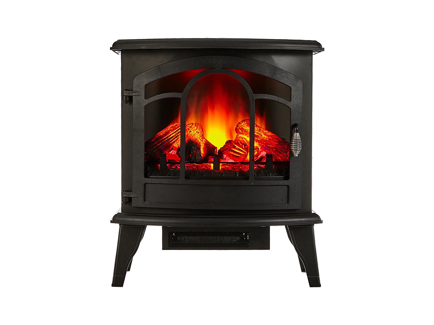 Lareira elétrica tradicional de chão preto com efeito de fogo 3D